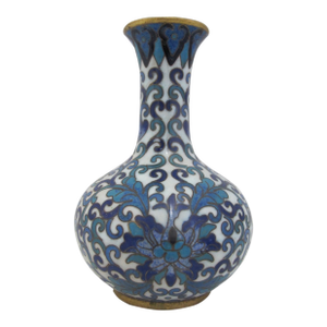 Chinese Turquoise & Cobalt Blue Cloisonne Enamel Flower Brass Small Vase
