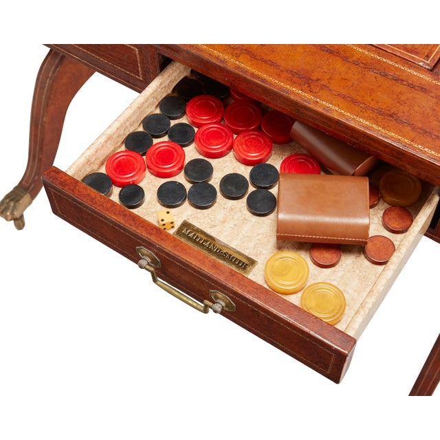 Vintage Maitland-Smith Leather-Wrapped Regency-Style Games Table W/Brass Paw Feet For Sale In Los Angeles - Image 6 of 10