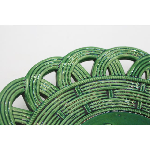 Ceramic Late 19th Century Danish Pair of Green Majolica Cabinet Plates For Sale - Image 7 of 9