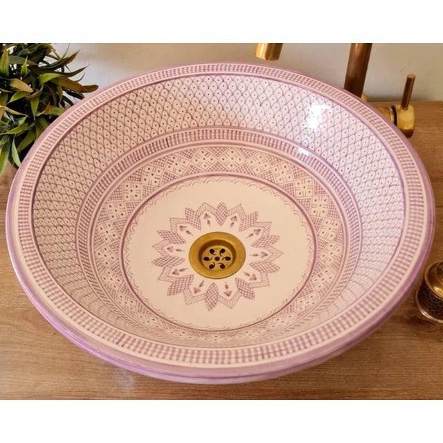 Metal Contemporary Purple Bowl Sink with Brass Drain For Sale - Image 7 of 7