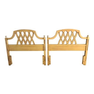 Mid-Century Yellow Lattice Chippendale Twin Headboards- a Pair For Sale