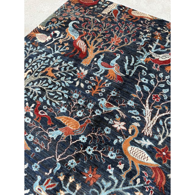 Tree of Life Area Rug, Hand-Knotted Wool, Pictorial, 6x9, Navy & Rust For Sale - Image 9 of 11