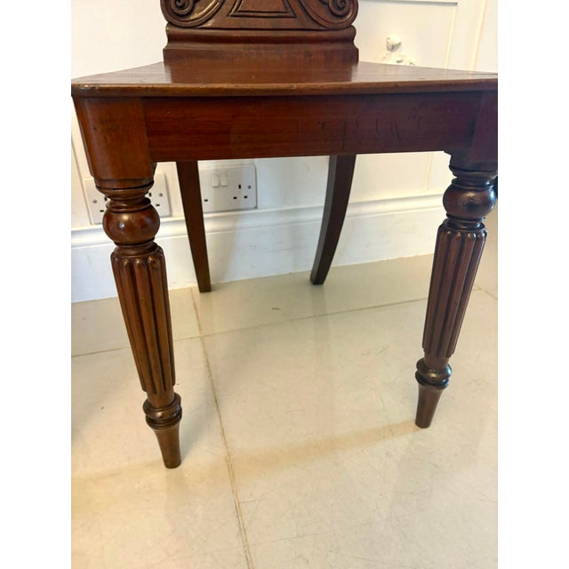 Antique Regency Carved Figured Mahogany Hall Chairs, 1830s, Set of 2 For Sale - Image 10 of 15
