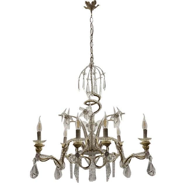 Crystal Beaded Murano Flower Chandelier, 1940s For Sale