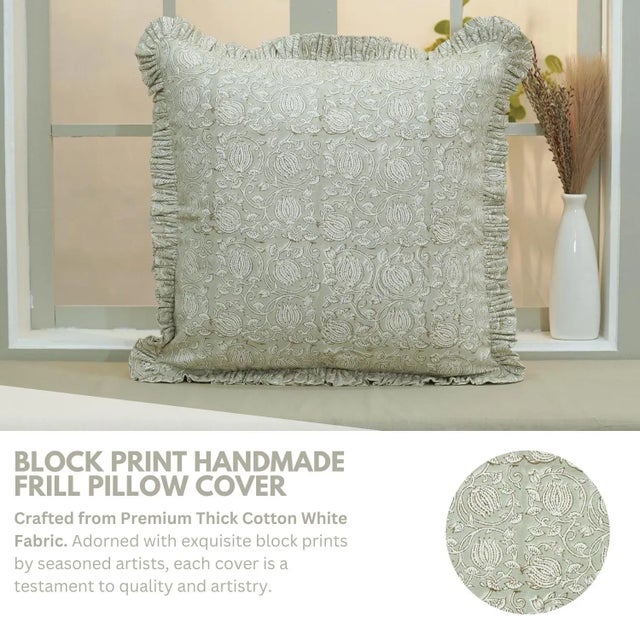 Enhance your living space with this elegant block print handmade cushion cover. Crafted from thick cotton white fabric, it...