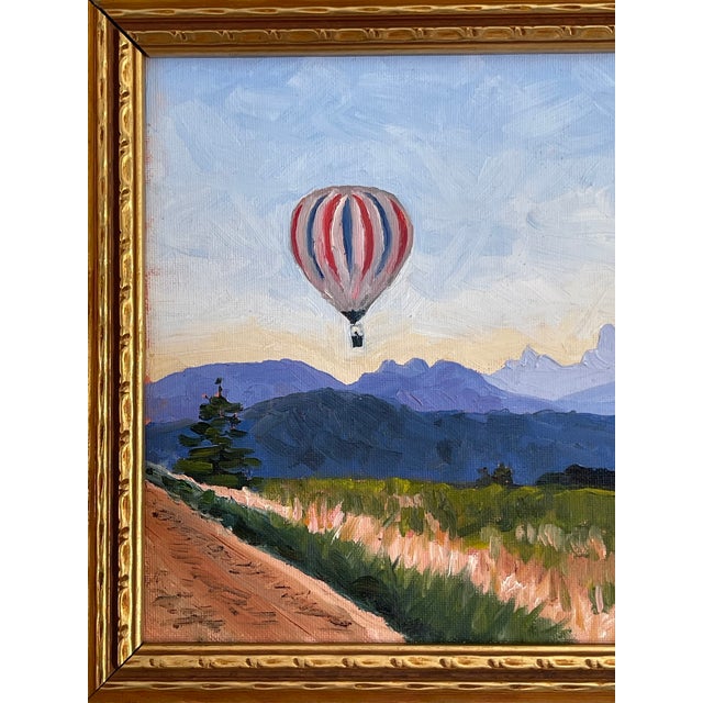 Contemporary Oil on Canvas Landscape With Hot Air Balloon, Signed & Framed For Sale - Image 9 of 10