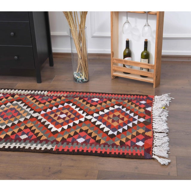 1970s Vintage Turkish Hand-Knotted Wool Cotton Red Runner Rug For Sale - Image 4 of 10