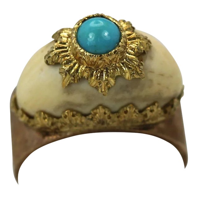 1960s Buccellati 18k Brushed Yellow Gold & Turquoise Ring Size 7 For Sale