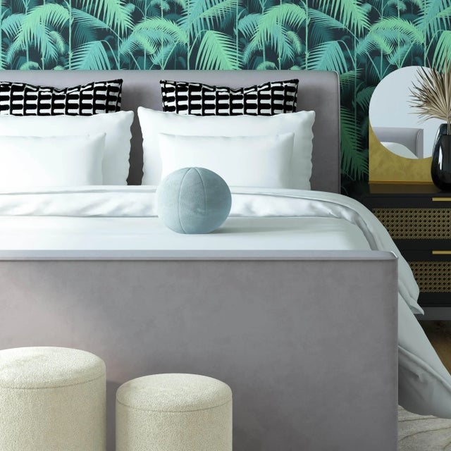 Transitional Boba Sea Blue Velvet 14" Pillow For Sale - Image 3 of 4