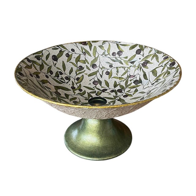 Masonry and Floral Pedestal Fruit/Serving Bowl, Food Safe 13x7 For Sale - Image 4 of 4