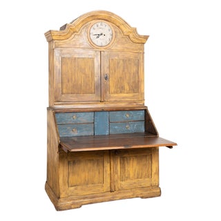 19th Century Swedish Bureau Secretary Cabinet With Clock For Sale