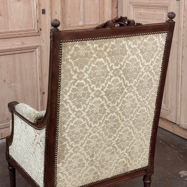 Pair of 19th Century French Louis XVI Walnut Armchairs ~ Bergeres For Sale - Image 15 of 17