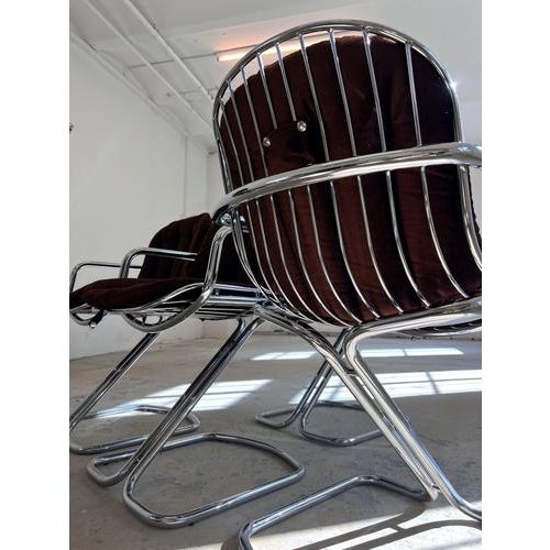 Gastone Rinaldi Cantilever Chair in Chrome with Brown Seat Cushion by Gastone Rinaldi for Rima For Sale - Image 4 of 11