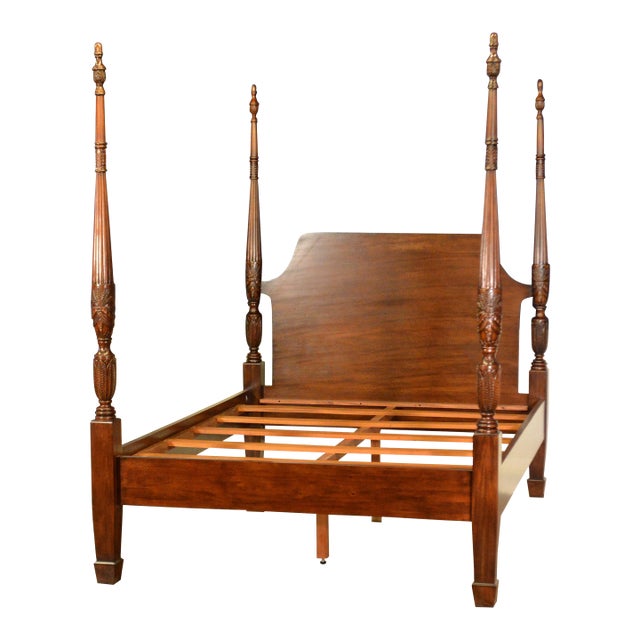 Queen Size Mahogany Rice Carved Poster Bed by Leighton Hall - Showroom Sample For Sale