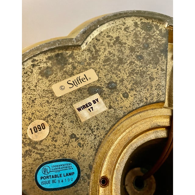 Solid Brass Tulip Torchiere Floor Lamp Milk Glass Diffuser by the Stiffel Company For Sale In Miami - Image 6 of 6