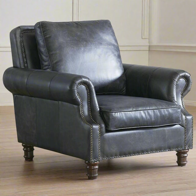 "Crafters &amp; Weavers Leather English Rolled Arm Living Room Collection showcases this timeless sofa design with high...