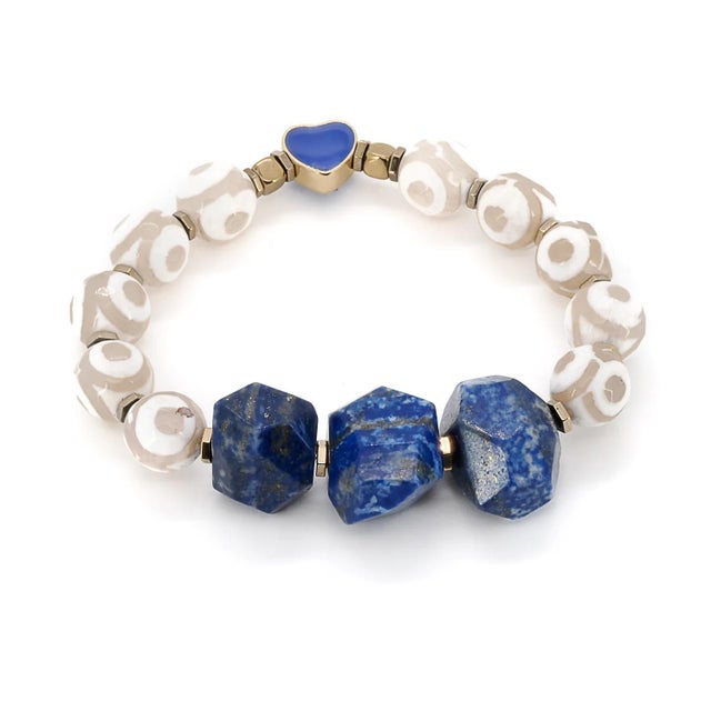 Metal Eye Of Love Chunky Lapis Lazuli Beaded Bracelet For Sale - Image 7 of 7