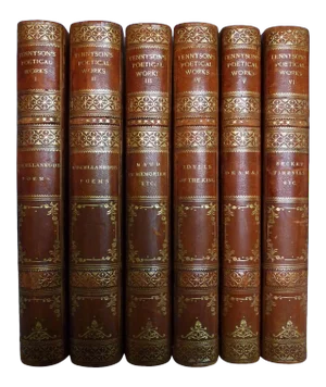 Late 19th Century Poetical Works of Alfred Lord Tennyson Leather Bound Books - Complete 6 Volume Set