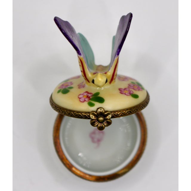 Violet Vintage Chamart Exclusives Limoges Hand-Painted "Butterfly" Porcelain Hinged Trinket Box For Sale - Image 8 of 11