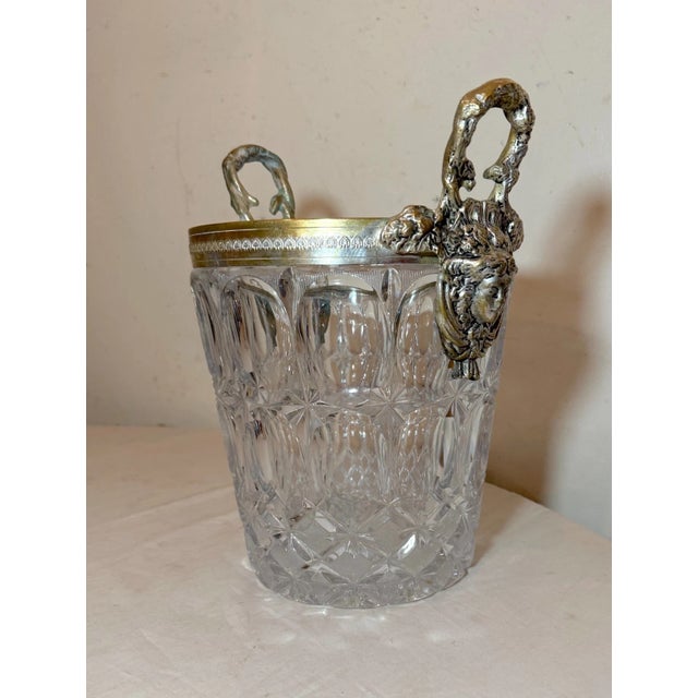 Figurative Early 20th Century Big Antique Nickel Plate Bronze Crystal Glass Champagne Wine Chiller Ice Bucket For Sale - Image 3 of 16