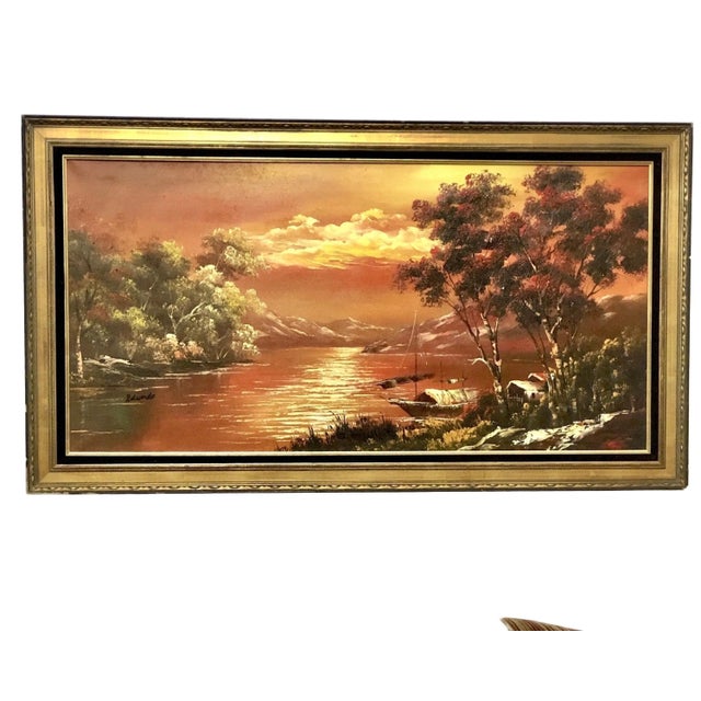 Mid-Century Modern Large Mid-Century Modern Framed Landscape Oil Painting For Sale - Image 3 of 5