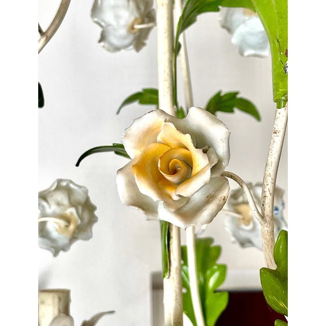 Floral Roses Flower Chandelier in Porcelain, 1950s For Sale - Image 6 of 7