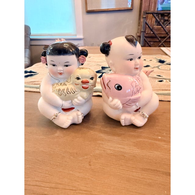 Vintage Chinese Porcelain Figurines of Baby Boy and Baby Girl For Sale - Image 11 of 11