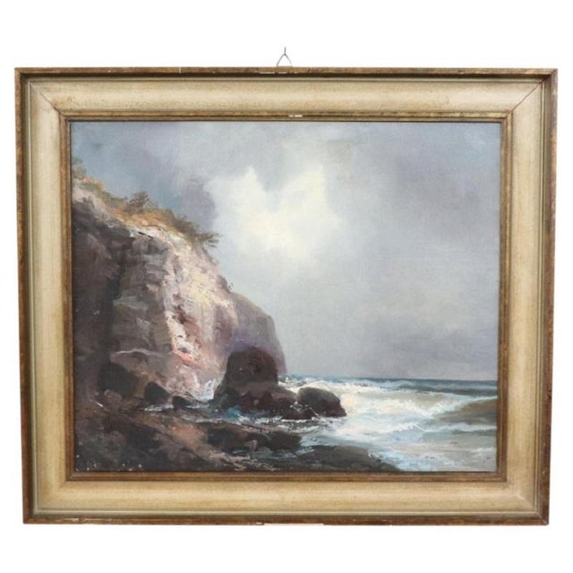 Seascape with Cliff, Oil Painting on Canvas, 20th Century, Framed For Sale - Image 12 of 12