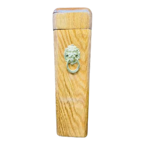 Late 20th Century Oak Fireplace Matchbox Holder With Brass Lion Pull
