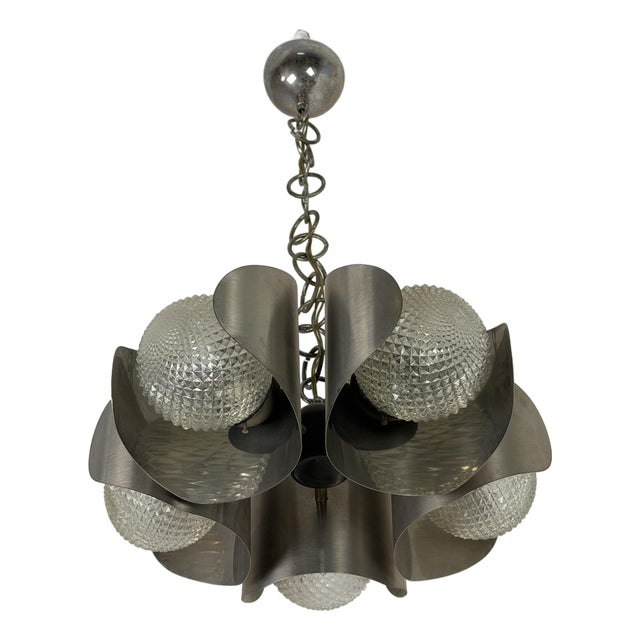 Italian Steel and Glass Pendant Light, 1970s For Sale