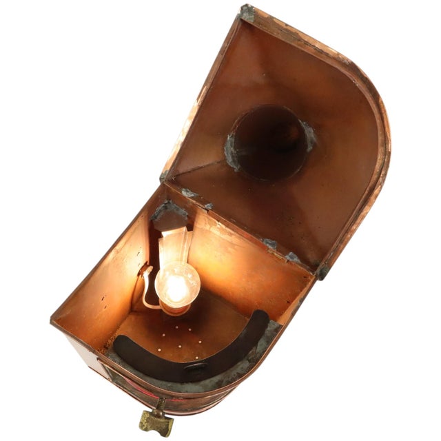 Large Vintage Ships Lamp in Red Copper with Fresnel Lens For Sale - Image 12 of 15