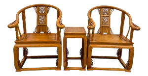 Vintage Chinese Camphor Wood Horseshoe Back Armchairs Set