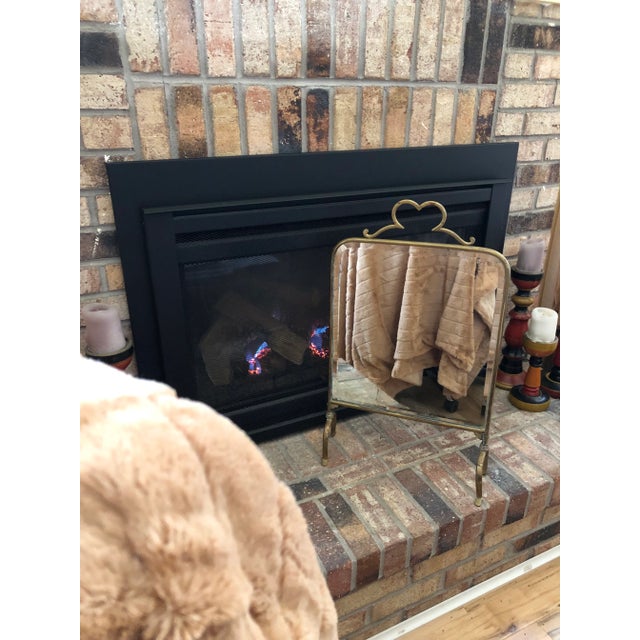 Victorian Beveled Edge Mirror and Brass Stand Fire Screen Original 19th Century H 26" x W 15.5" x D 5.5" (feet spread)...
