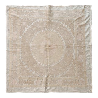 Suzani Textile Wall Art — Neutral Tan Uzbek Embroidery, 4'3'' X 4'3'' For Sale