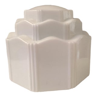 1930s Art Deco Stepped Skyscraper Milk Glass Shade For Sale