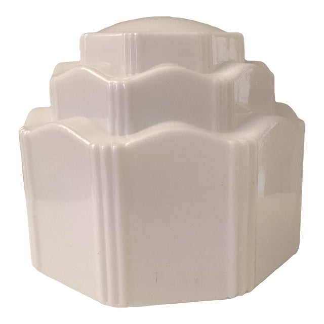 1930s Art Deco Stepped Skyscraper Milk Glass Shade For Sale