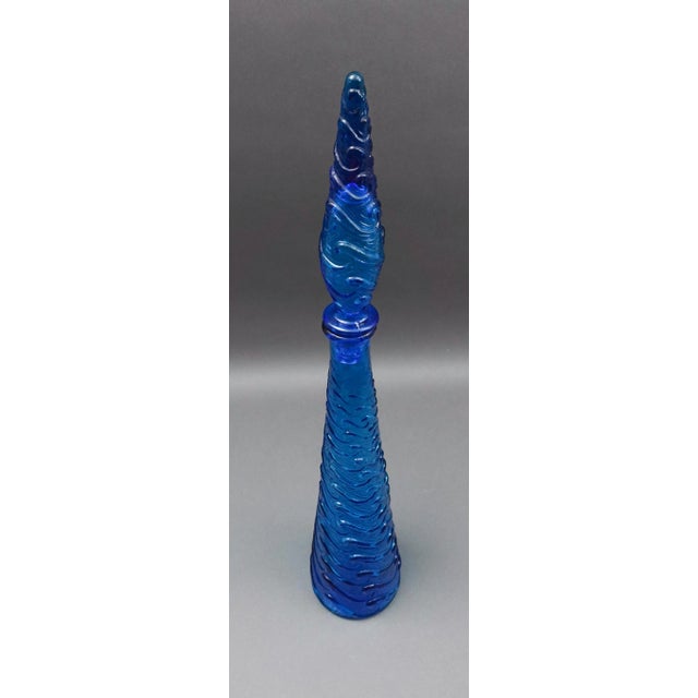 Mid 20th Century Mid 20th Century Empoli Italian Vintage Mid-Century Modern Blue Wave Art Glass Decanter Genie Bottle For Sale - Image 5 of 8