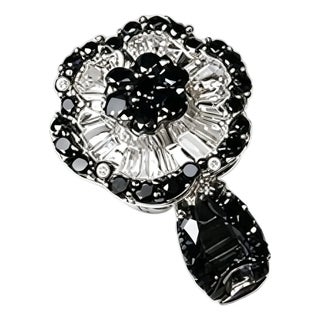 Late 20th Century Size 7 14K White Gold Black Diamond Floral Flower Ring For Sale