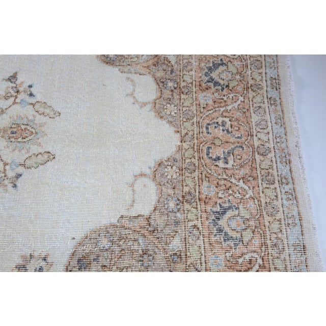 Textile Turkish Hand-Knotted Vintage Floor Rug – Medallion & Vinework in Soft Earth Tones - For Sale - Image 7 of 13