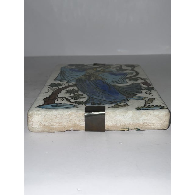 Qajar-Era Hand-Painted Ceramic Tile, 1890s, in Good conditions. Designed 1890 to 1919