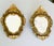 Pair small scale decorative vintage Italian Venetian-style wall mirrors, featuring ornate gold gilt and painted frames...