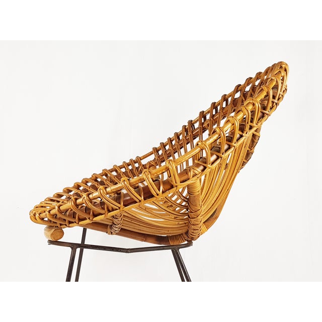 Mid-Century Modern Mid-Century Italian Rattan and Black Metal Chair, 1950s For Sale - Image 3 of 14