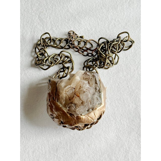 Metal Vintage Artisan Smoky Quartz Mixed Media Statement Necklace For Sale - Image 7 of 16