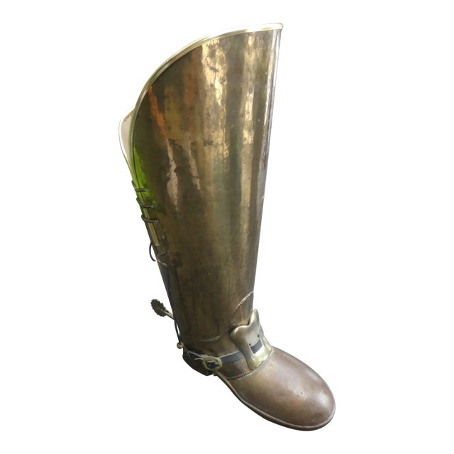 Vintage English Brass Boot Umbrella Stand For Sale