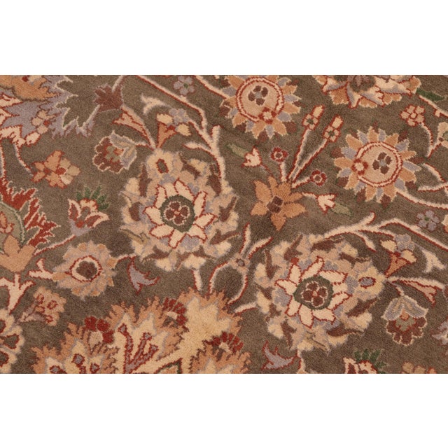 Shabby Chic Floral 1990's Pak-Persian Green/Taupe Wool Rug - 6'1'' X 8'10'' For Sale - Image 3 of 9
