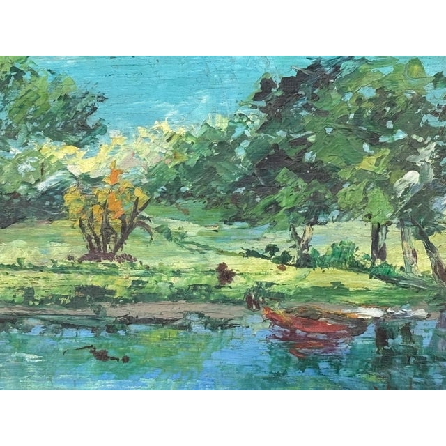 Truly lovely and well-execute Early 20th Original Oil on Board with a spectacular artisan gilt carved frame. 9,5" wide by...