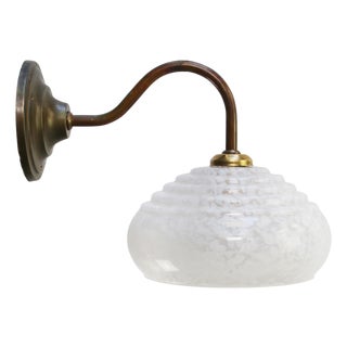 French White Clichy Glass and Brass Wall Lamp For Sale