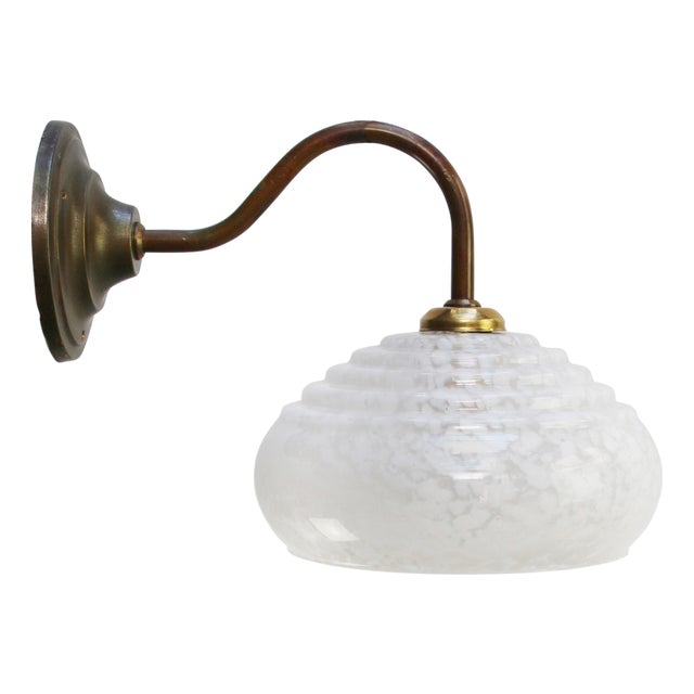 French White Clichy Glass and Brass Wall Lamp For Sale