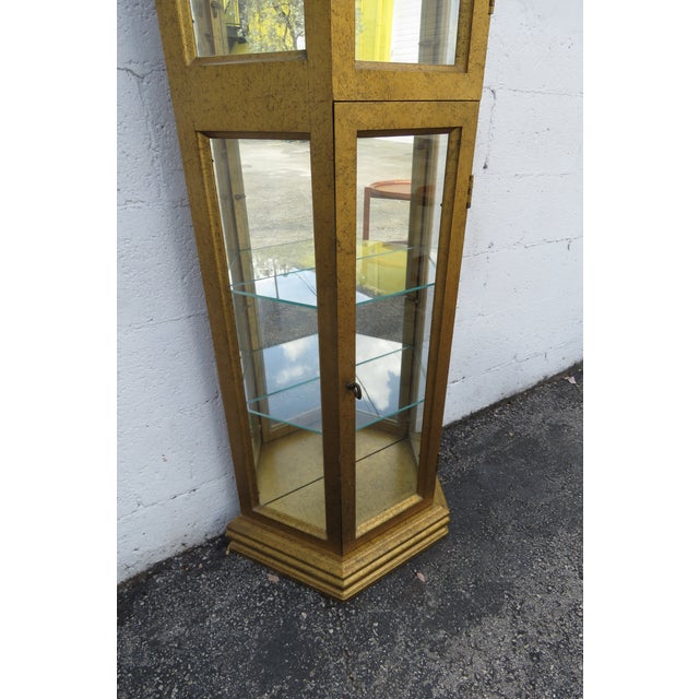 Hollywood Regency Tall Narrow Antique Gold Bookcase Display Shelf Cabinet 6066 For Sale - Image 15 of 16