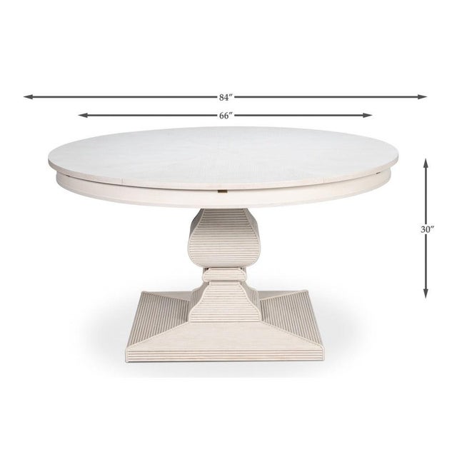 Round White Reeded Pedestal Dining Table With Expanding Top For Sale - Image 11 of 11